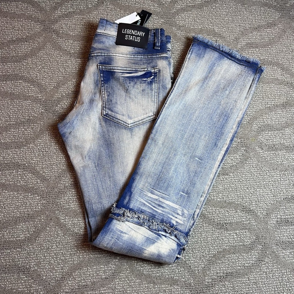 Legendary Status Men's Sz 30 Stacked Fit Distressed Straight Raw Hem Moto Grunge